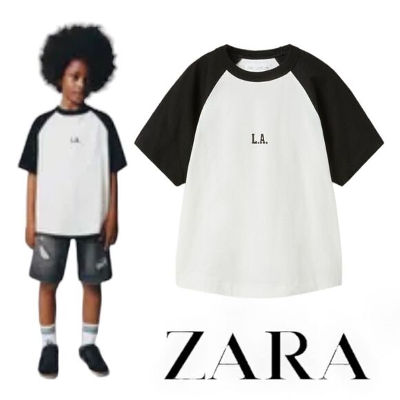 ZARA Kids | Ecru/Black | RAGLAN T-SHIRT - Picture 1 of 5